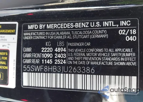 2018 Mercedes-Benz Amg C 63 S из США, поврежденный, VIN 55SWF8HB3JU263386